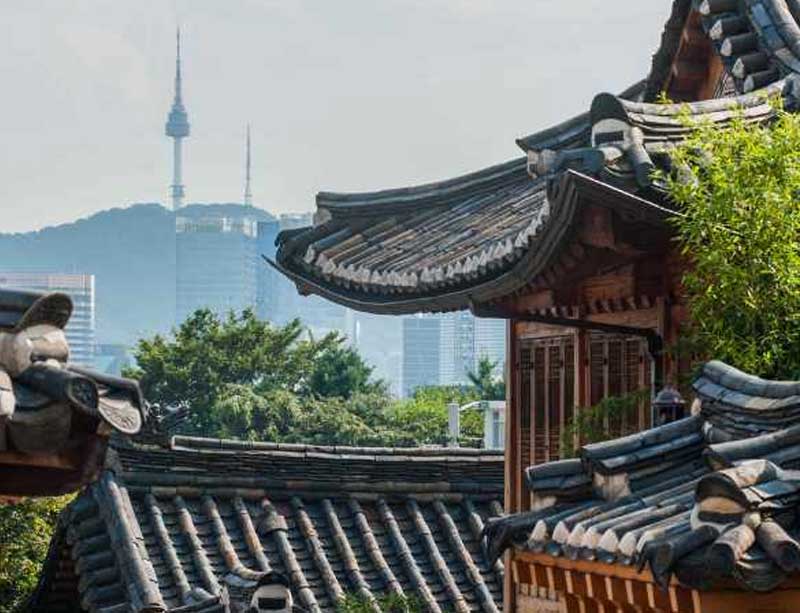 South Korea - Seoul - Samcheongdong Street - undulating tiled rooftops on traditional houses